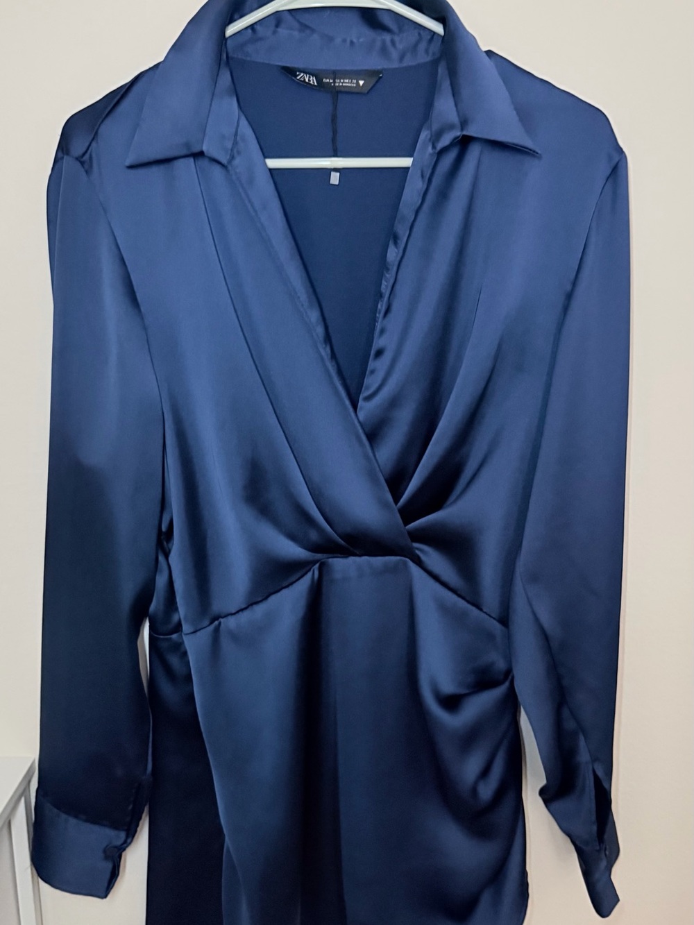 Zara Deep Navy Satin Wrap Mini Dress